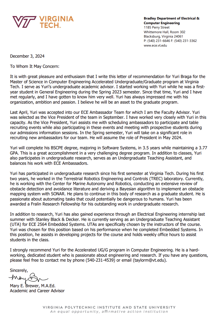 Recommendation from Dr. Brewer