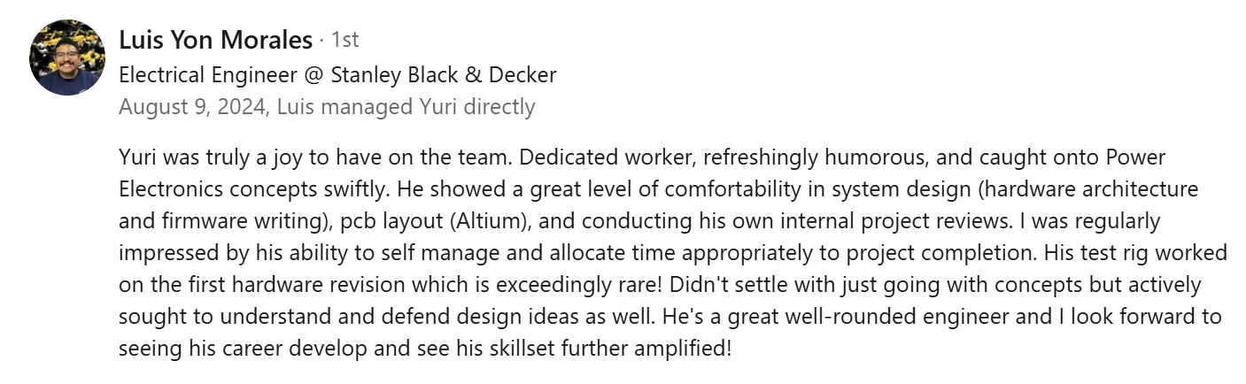 Recommendation from Luis Yon Morales